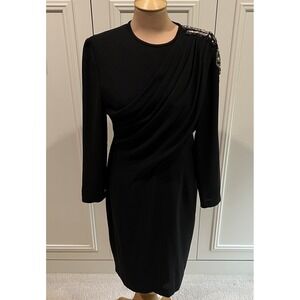 Vtg A‎ J Bari Black Sheath Dress Size 12 Beaded Tassel Shoulder 80's Old Money